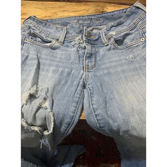 American‎ Eagle Women's Jeans 6 Slim Boot Stretch Rip Light Wash Distressed - Picture 1 of 5